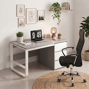 Γραφείο Salto pakoworld με συρταριέρα-MDF γκρι-λευκό 120x48x74εκ 072-000077