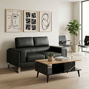 Καναπές Shea pakoworld 2θέσιος pu μαύρο-inox 158x80x87εκ 074-000012