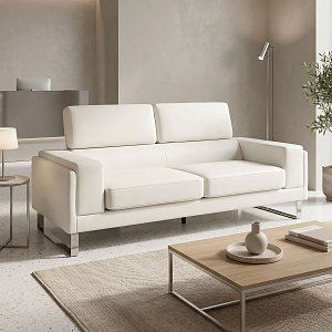 Καναπές Shea pakoworld 3θέσιος PU ivory-inox 198x80x87εκ 074-000008