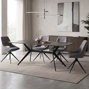Τραπέζι Olivet pakoworld mdf-sandstone όψη μαρμάρου-πόδι μαύρο μέταλλο 180x90x76εκ 096-000055