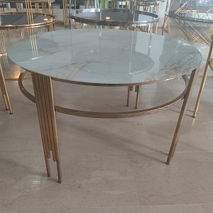 Τραπεζάκι Σαλονιού Sutun Χρυσό-Λευκό Μάρμαρο 80x80x47.5 758-G1 951-027-0130