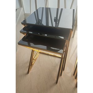 Τραπεζάκια Ζιγκόν Σετ 3τμχ Lex Χρυσό-Μαύρο 53.5x43x43 782-G2 951-027-0181