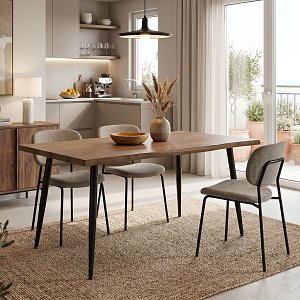 Τραπέζι Neve pakoworld MDF καρυδί-πόδι μεταλλικό μαύρο 140x80x75εκ 101-000025