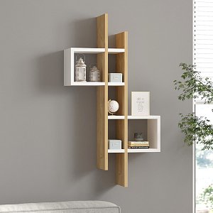 Ραφιέρα τοίχου Garel pakoworld σε oak-λευκή απόχρωση 53,8x19,6x108εκ 120-000566