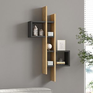 Ραφιέρα τοίχου Garel pakoworld σε oak-ανθρακί απόχρωση 53,8x19,6x108εκ 120-000567
