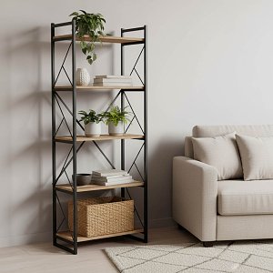 Βιβλιοθήκη Baker pakoworld καρυδί-μαύρο 66x34x180εκ 120-000330