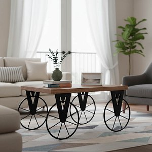 Τραπέζι σαλονιού Bike pakoworld χρώμα μαύρο-καρυδί 85x55x41εκ 120-000049