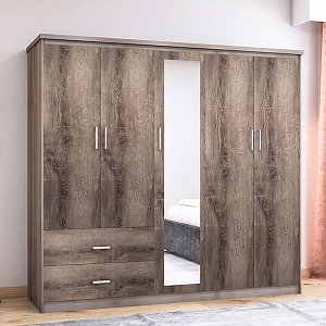 Ντουλάπα ρούχων πεντάφυλλη OLYMPUS pakoworld χρώμα castillo-toro 198x57x183εκ 123-000024