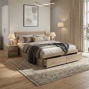Κρεβάτι Olympus pakoworld με συρτάρι σε sonoma απόχρωση 140x200εκ 123-000228