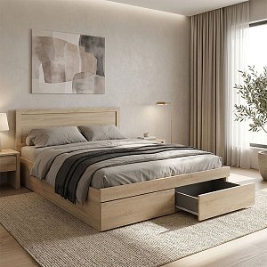 Κρεβάτι Olympus pakoworld με συρτάρι σε sonoma απόχρωση 150x200εκ 123-000237