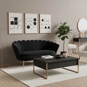 Καναπές 2θέσιος Daimon pakoworld βελούδο μαύρο 134x70x77εκ 128-000007