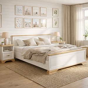 Κρεβάτι Jaden pakoworld golden oak-λευκό antique 160x200εκ 173-000023