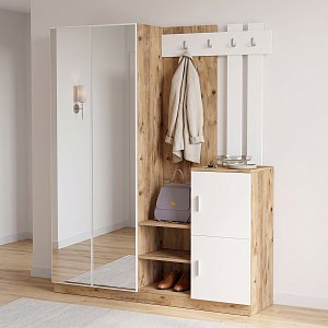 Έπιπλο εισόδου Doorse pakoworld μελαμίνης λευκό-oak 147.5x35x180εκ 176-000130