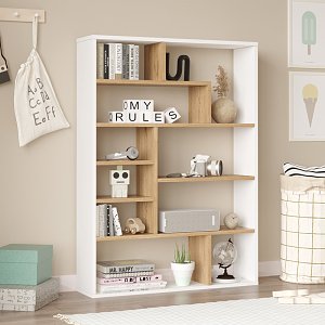 Βιβλιοθήκη Decora pakoworld σε oak-λευκό απόχρωση 90x22x123.6εκ 176-000204