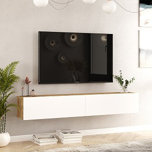 Έπιπλο τηλεόρασης επιτοίχιο Dello pakoworld λευκό-oak 180x31.6x29.6εκ 176-000059