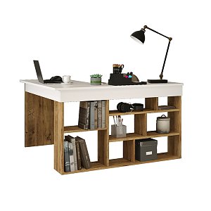 Γραφείο γωνιακό Rosaline pakoworld λευκό-oak 120x129x72εκ 176-000010