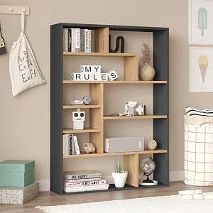 Βιβλιοθήκη Decora pakoworld σε φυσική-ανθρακί απόχρωση 90x22x123.6εκ 176-000203