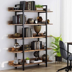 Βιβλιοθήκη Almond pakoworld καρυδί-μαύρο 119x27x185εκ 197-000035