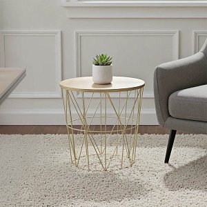 Τραπέζι σαλονιού Kumi pakoworld oak-χρυσό Φ41x40εκ 199-000175