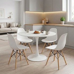 Τραπεζαρία Julita-Balou pakoworld σετ 5τεμ pp-mdf λευκo Φ100x73εκ 200-001006