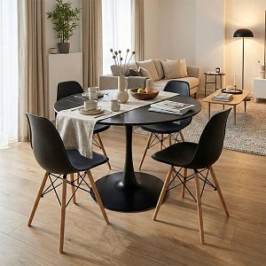 Τραπεζαρία Julita-Balou σετ 5τεμ pakoworld MDF-PP σε μαύρο-φυσικό απόχρωση Φ120x73εκ 200-001028