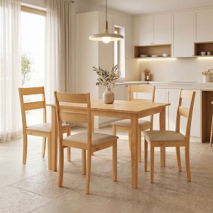 Τραπεζαρία Dallan Country pakoworld 5τεμ σε φυσική απόχρωση rubberwood 120-150x80x74εκ 200-001711