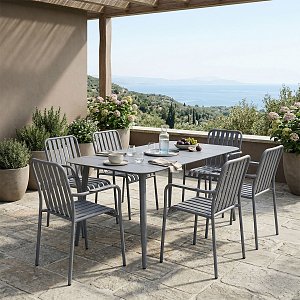 Τραπεζαρία Heven Vista pakoworld σετ 7τεμ ανθρακί αλουμίνιο 150x80x72εκ 200-001618