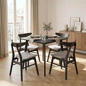 Tραπεζαρία Benson - Orlean pakoworld σετ 5τμχ rustic grey - ύφασμα γκρι 80x80x75εκ 200-000179