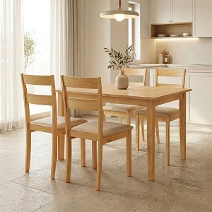 Τραπεζαρία Dallan Country pakoworld 5τεμ σε φυσική απόχρωση rubberwood 120-150x80x74εκ 200-001711