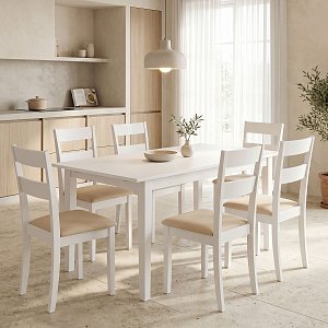 Τραπεζαρία Dallan Mabor pakoworld 7τεμ λευκό rubberwood 120-150x80x73,8εκ 200-001714
