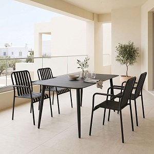 Τραπεζαρία Heven Vista pakoworld σετ 5τεμ μαύρο αλουμίνιο 150x80x72εκ 200-001601