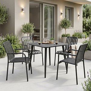 Τραπεζαρία Heven Vista pakoworld σετ 5τεμ μαύρο αλουμίνιο 80x80x72εκ 200-001598