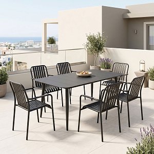 Τραπεζαρία Heven Vista pakoworld σετ 7τεμ μαύρο αλουμίνιο 150x80x72εκ 200-001602