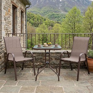 Τραπεζαρία Watson-Calan σετ 3τεμ pakoworld μέταλλο-textilene καφέ 60x60x70εκ 200-000309