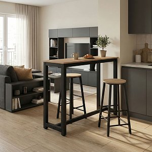 Σετ τραπέζι μπαρ Marle pakoworld 3τμχ sonoma-μαύρο πόδι 120x40x100εκ 225-000015