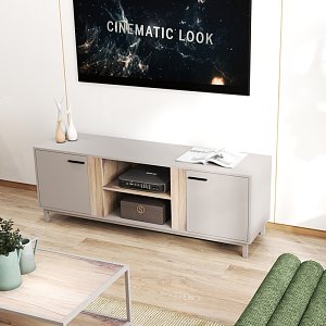 Έπιπλο τηλεόρασης Polenio pakoworld taupe με φυσικό 150x40x53εκ 225-000099