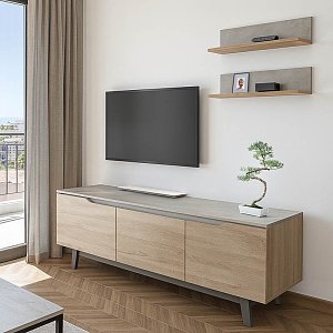 Σύνθετο σαλονιού Kasia pakoworld μπεζ μαρμάρου-sonoma 180x35x48.5εκ 230-000078