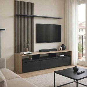 Σύνθετο σαλονιού Delfina pakoworld σε sonoma με μαύρη απόχρωση 190x40x199.5εκ 230-000104