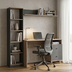 Σύνθεση γραφείου Kontor pakoworld sonoma-ανθρακί 160x50x158,2εκ 230-000212