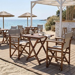 Tραπεζαρία Retto σετ 3τμχ μασίφ ξύλο οξιάς καρυδί-πανί γκρι μπεζ 60x60x71εκ 237-000041