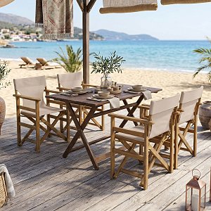 Tραπεζαρία Retto σετ 5τμχ μασίφ ξύλο οξιάς καρυδί πανί-μπεζ γκρι 100x60x71εκ 237-000067