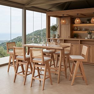 Τραπεζαρία μπαρ Winslow pakoworld σετ 7τεμ ξύλο rubberwood ανοιχτό καρυδί 120x45x100εκ 247-000016