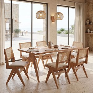 Τραπεζαρία Winslow pakoworld σετ 7τεμ ξύλο rubberwood σε ανοιχτό καρυδί απόχρωση 160x85x75εκ 247-000020
