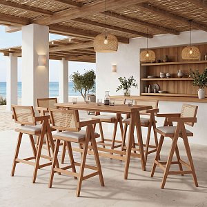 Τραπεζαρία μπαρ Winslow I pakoworld σετ 7τεμ ξύλο rubberwood ανοιχτό καρυδί 120x45x100εκ 247-000018