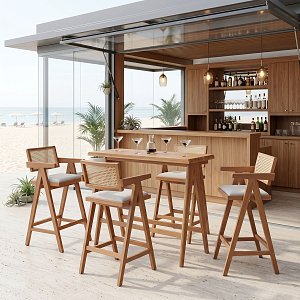 Τραπεζαρία μπαρ Winslow I pakoworld σετ 5τεμ ξύλο rubberwood ανοιχτό καρυδί 120x45x100εκ 247-000017