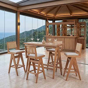 Τραπεζαρία μπαρ Winslow pakoworld σετ 5τεμ ξύλο rubberwood ανοιχτό καρυδί 120x45x100εκ 247-000015