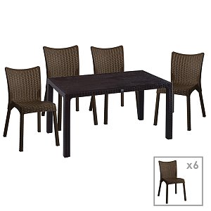 Τραπεζαρία Explore-Confident pakoworld σετ 7τεμ PP καφέ 150x90x73,5εκ 253-000048