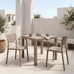 Τραπεζαρία Explore-Frontline pakoworld σετ 3τεμ PP cappuccino 90x90x73,5εκ 253-000074