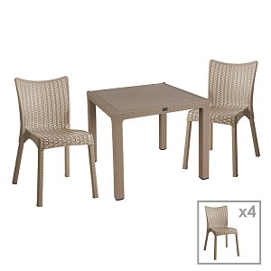 Τραπεζαρία Explore-Confident pakoworld σετ 5τεμ PP cappuccino 90x90x73,5εκ 253-000077