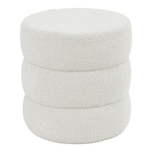 Σκαμπό-πουφ Kioto pakoworld μπουκλέ λευκό Φ40x40εκ 257-000020